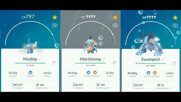 MUDKIP evolution into Marshtomp and  into Swampert in Pokemon go !! Trainer Ari !