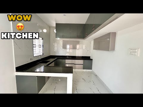 Super Modular Kitchen with GLASS DOOR🔥🔥 Utility Area // Backside Exit // Breakfast Countertop 👌