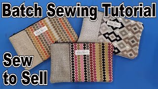 Sew to Sell tutorial includes how I batch sew zippered bags with upholstery fabric sample swatches