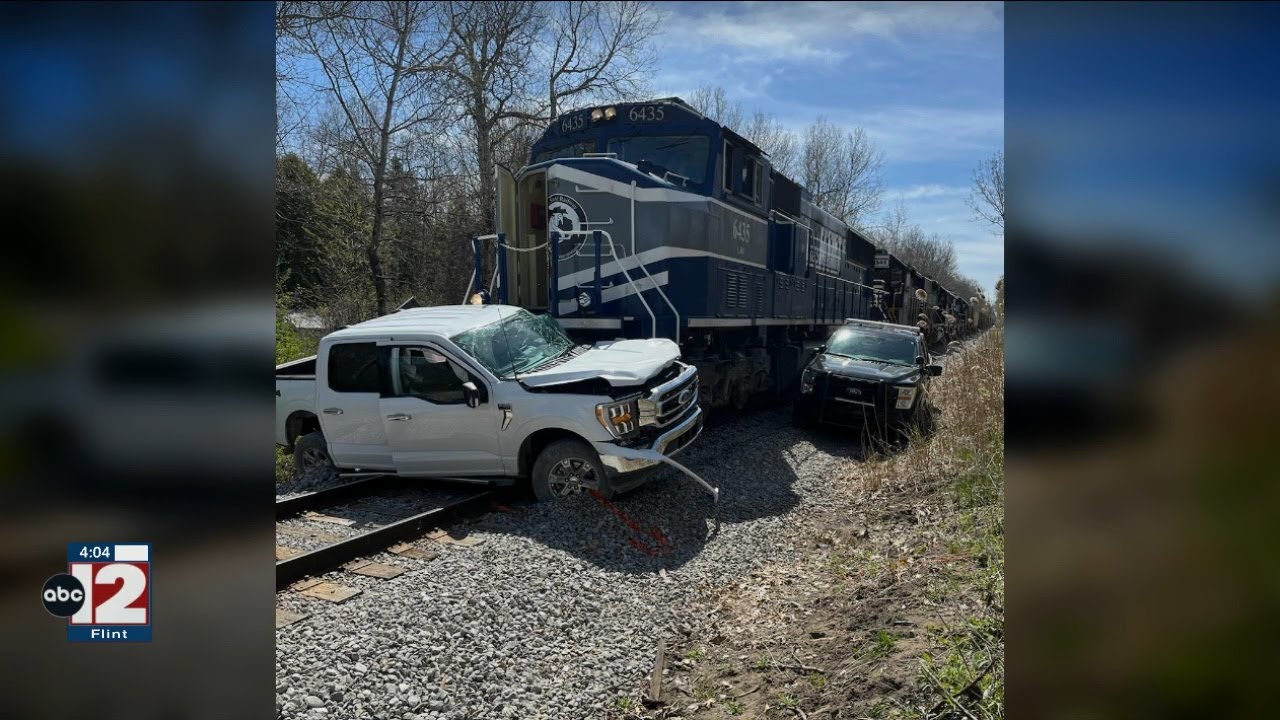Train hits pickup truck, pushes it down the tracks in Bay County