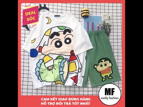 Set bộ hoạt hình form rộng Unisex Shin đồ ngủ hot trend Molly Fashion | bộ đồ ngủ nam dễ thương