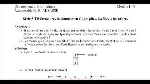 SOLUTION  de la  Série 3 sur les Piles, les Files et les Arbres binaires
