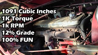 Big Old Gas Engine Pulls Big Hill 12% Grade | 1958 Mack B-21