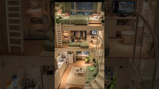 Modern Multi-Tier Studio Apartment with Soft Green Accents, Panoramic Night Views, subscribe 10k