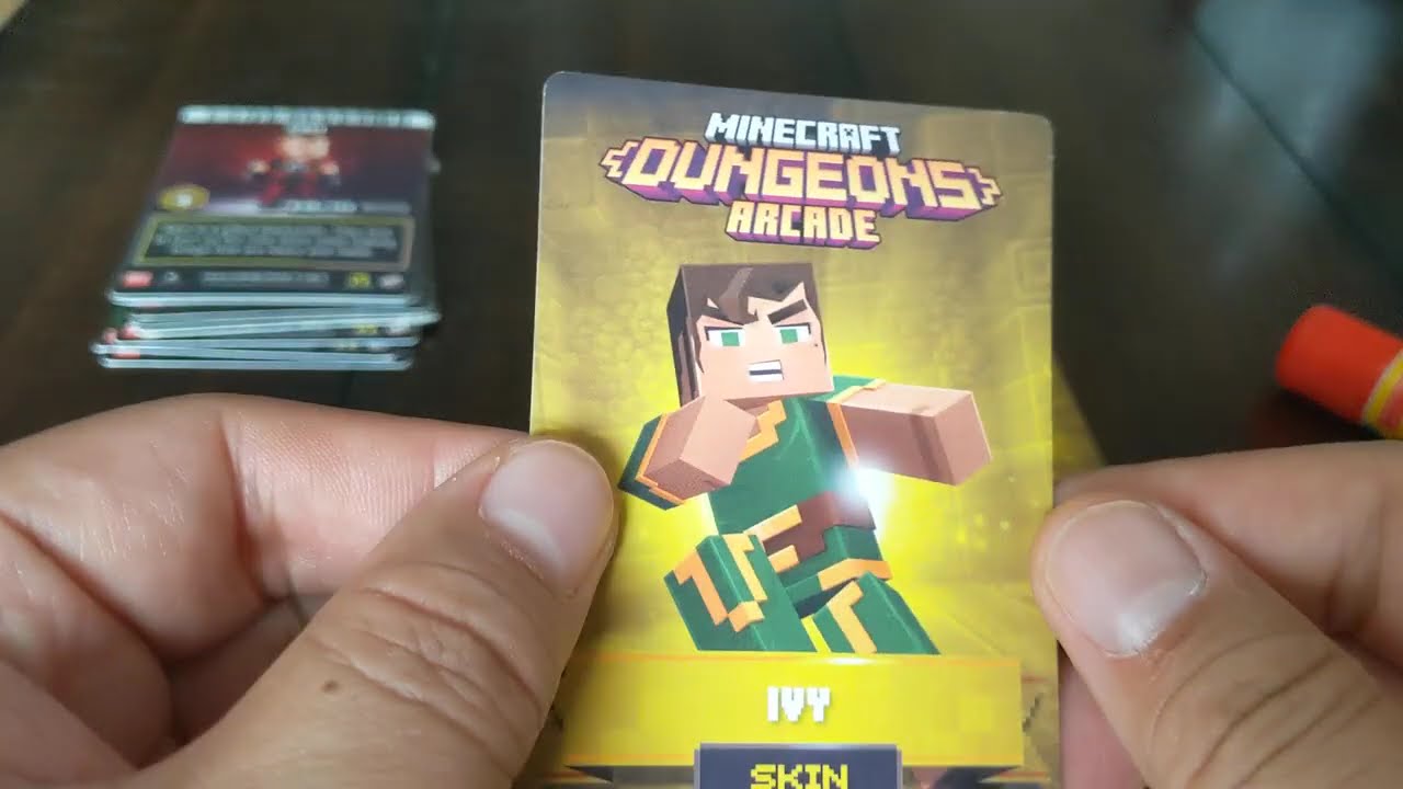My Brother's Minecraft Dungeon Arcade Cards he Got from David Busters playing the Game