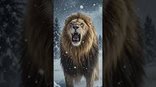 heavy lion plying in snow #wildlife #survivalmode #survivalmode #servivalseries