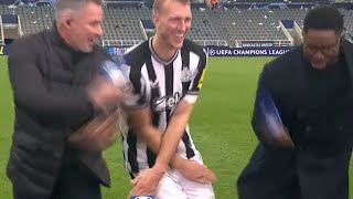 Dan Burn hitting a TikTok dance alongside Jamie Carragher and Micah Richards 💕 Newcastle vs PSG 4-1