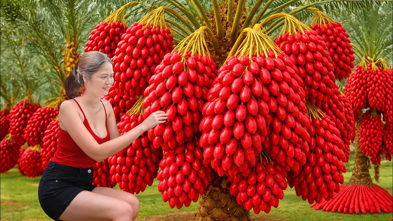 Harvesting Red Areca Nut From Giant Tall Trees - Areca Seed Sweet Soup ...