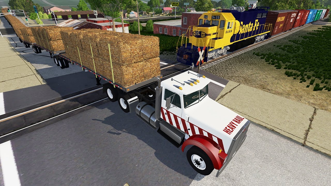 Long Giant Truck Accidents on Railway and Train is Coming #16 | BeamNG Drive