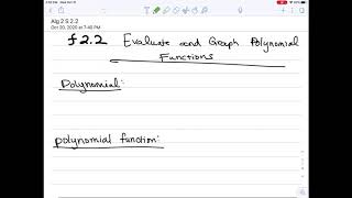Alg 2 S2-2 evaluating and graphing polynomial functions