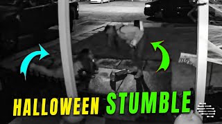 Girl's Accidental Stumble Over Halloween Decorations
