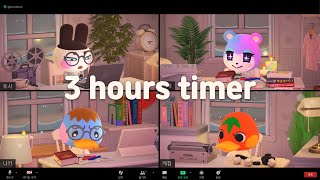 모동숲 ASMR | 3 Hour Study Timer ⏰ (Zoom Study) | 겨울 오후 집중 백색소음 | ACNH | あつ森