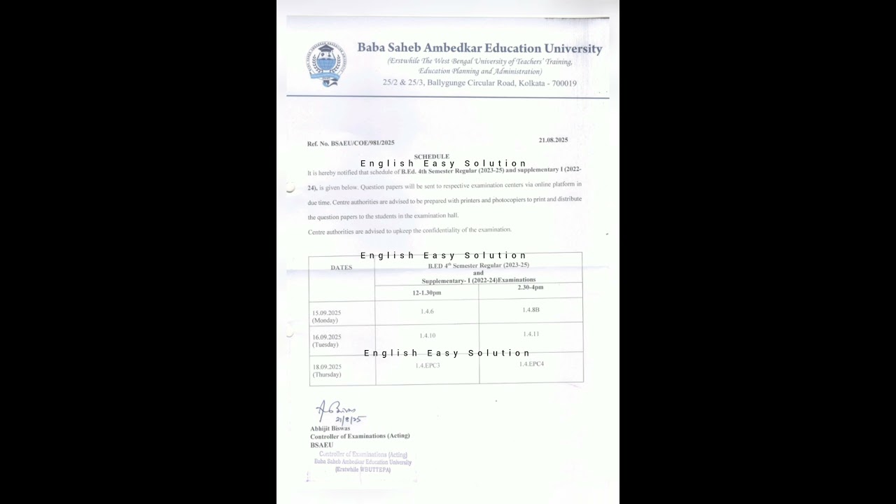 B.Ed 4th semester 2023-25 Exam date/ BSAEU/WBUTTEPA/English Easy Solution