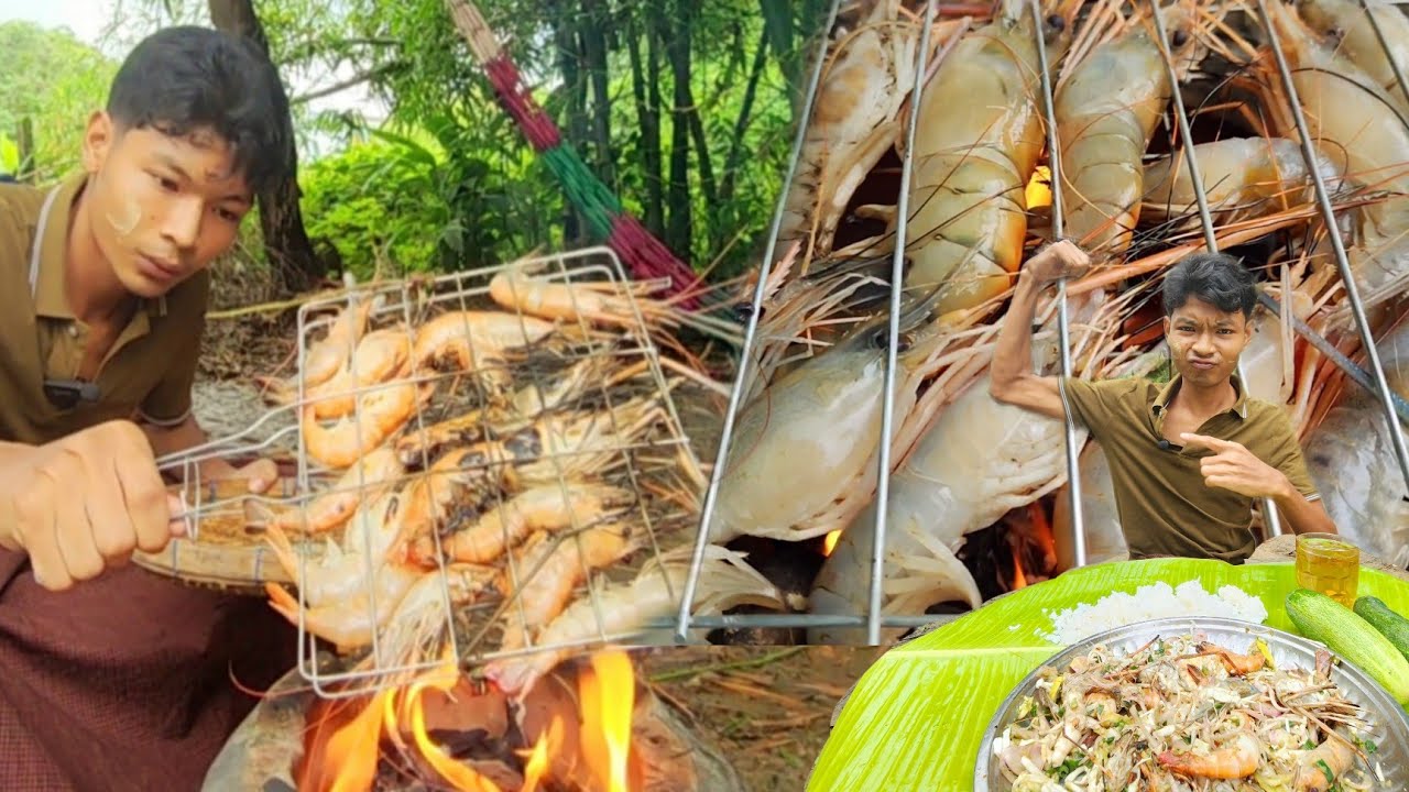 ရေချိုပုဇွန် လတ်လတ်ဆတ်ဆတ် မီးသွေးနဲ့ကင် ခပ်ကြမ်းကြမ်း သုပ်စားကြမယ်လေဗျာ 🔥🤤🤤