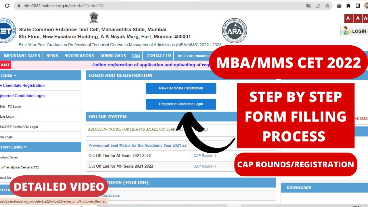 MBA/MMS 2022 STEP BY STEP REGISTRATION FORM FILLING PROCESS FOR CAP ROUNDS DETAILED VIDEO