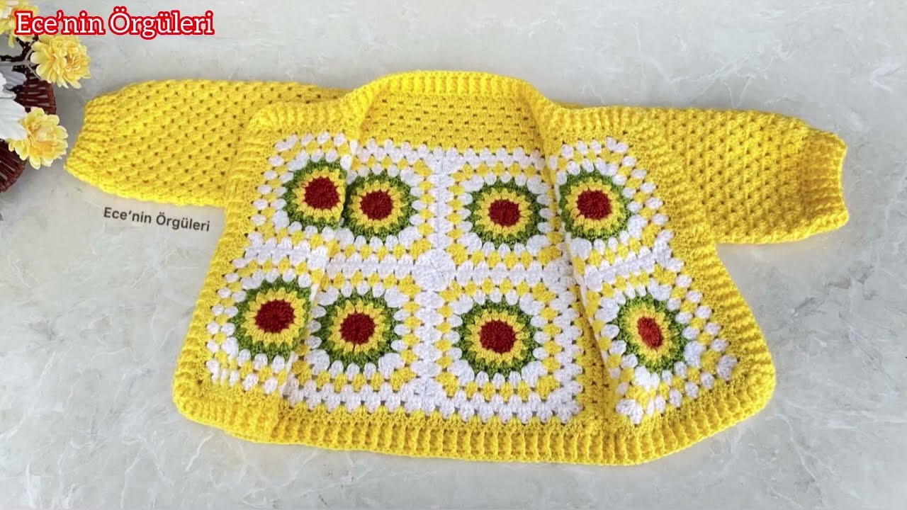 Crochet Baby Cardigan/ Motifli Tığ işi Bebek Hırkası / 1-2 yaş