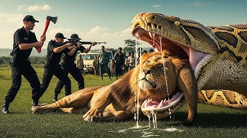 Giant Python vs. Brave Rescue Team: Epic Battle to Save a Lion’s Life! 🐍🦁