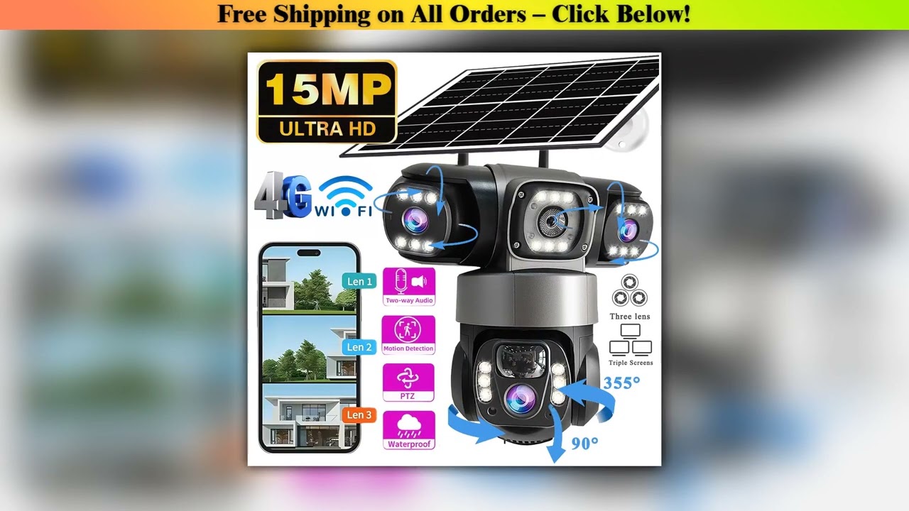 V380PRO 3 Lens WiFi Solar Camera 15MP 360 Outdoor Waterproof CCTV Night Vision Two-Way Audio