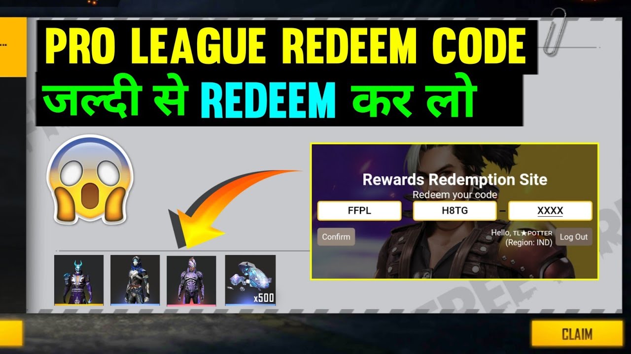 redeem code free fire today || free fire pro league redeem code free fire redeem code today ||