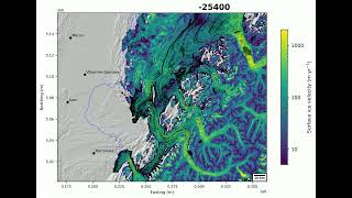 Lyon glacier - Ice Surface Velocity + Particle Tracking (subglacial seeding)