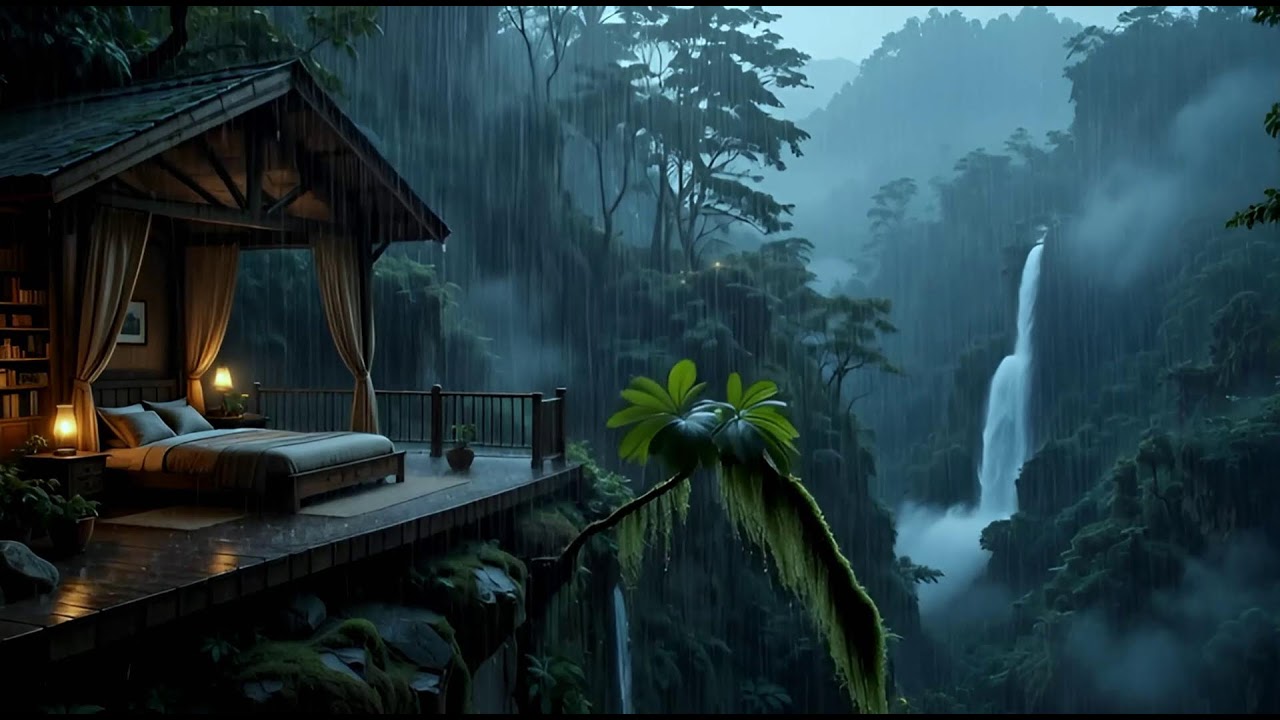 Heavy Rain Sounds for Deep Sleep ⛈️ Peaceful Forest Cabin Ambience All Night
