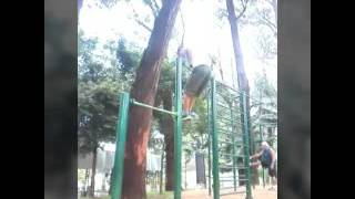 Calisthenics, muscle ups. Pull over korean dips