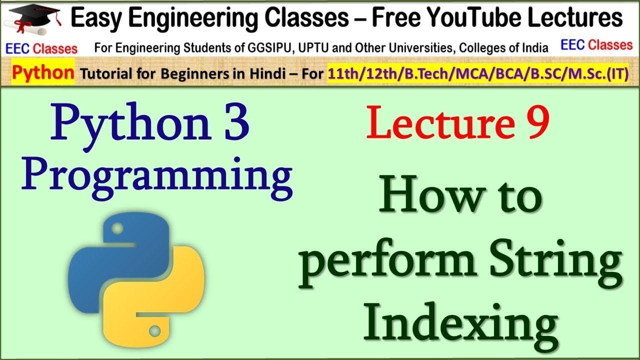 Python 3 Tutorial in Hindi 9 - String Indexing in Python - Tutorial for ...