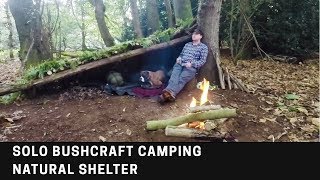 Solo Bushcraft camping | Natural shelter | Camp fire cooking | survival shelter