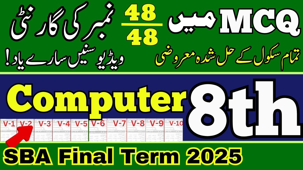 Solved MCQs / Objective | Class 8 Computer Original Paper  | SBA Final Term 2025 | @LastHopeStudy