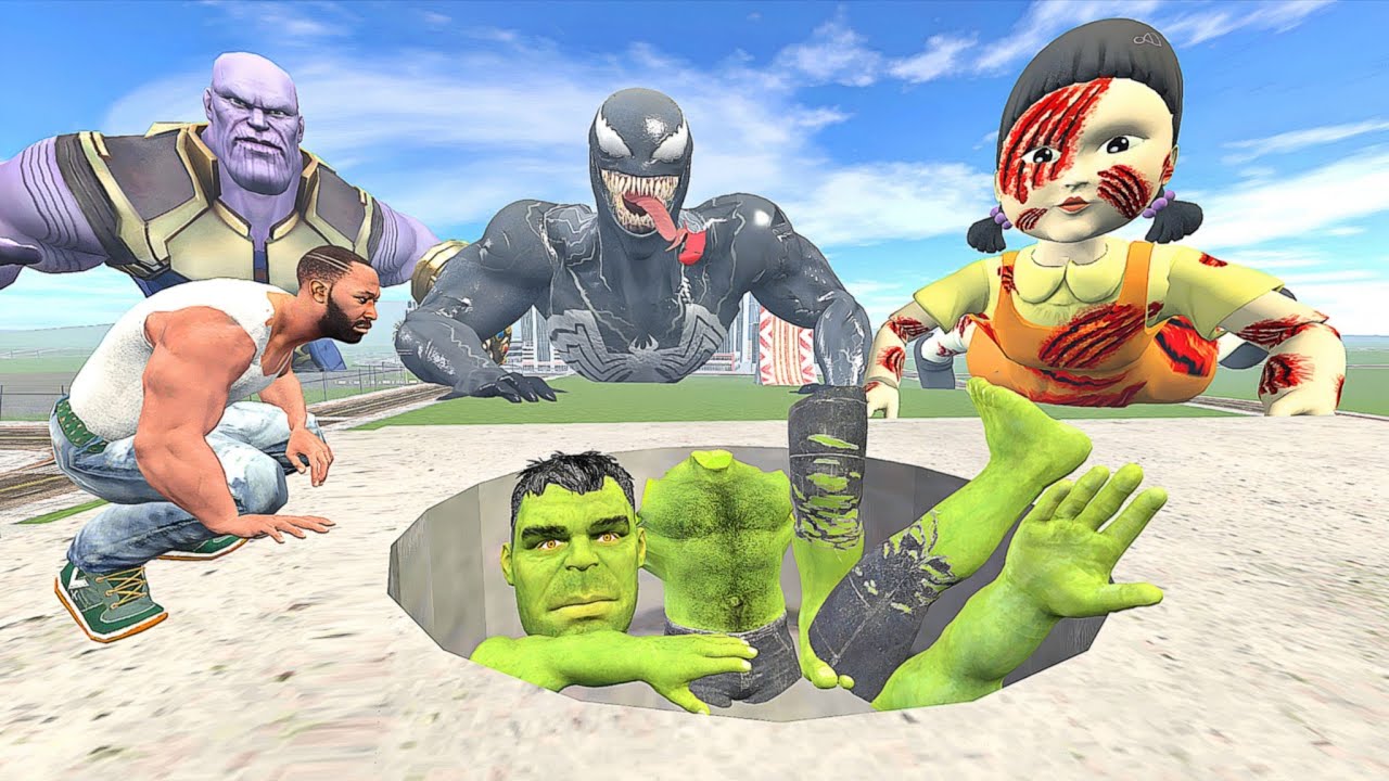 Franklin Found Missing Hulk Body Parts Attacked by Venom Vs Squid Doll in Indian Bike Driving 3D