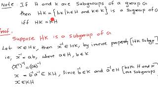 H and K are subgroups of a group G then HK is a subgroup of G iff HK=KH