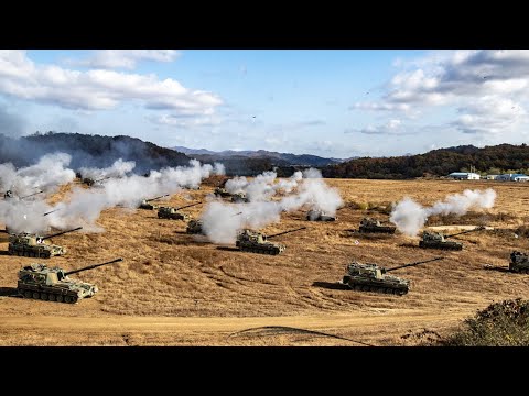 K9 자주포 등 화포 300여문,   <strong>F</strong>-<strong>15K</strong> 등 참가한 지구사 대화력전 실사격 훈련 영상 공개 / 지상작전사령부 제공