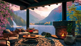 Sunset Retreat: Smooth Jazz Piano Music on Riverside Terrace with Fireplace, Birds, & Warm Sunlight