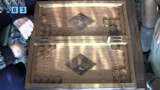 Me and Grandma Playing Backgammon: Round #1 [ASMR: Inaudible, Tapping, Male/Female, Dice, Wood]