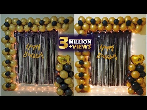 Black & Gold Theme Birthday Decoration Ideas At Home / Quick & Easy New year backdrop decoration