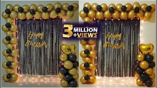 Black \& Gold Theme Birthday Decoration Ideas At Home \/ Quick \& Easy New year backdrop decoration