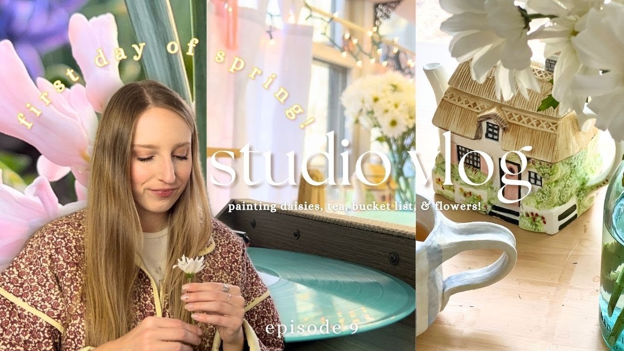 Studio Vlog #9 | FIRST DAY OF SPRING 🌷 | Painting, create a Spring bucket list, & lotsa flowers 🎨🌼✨