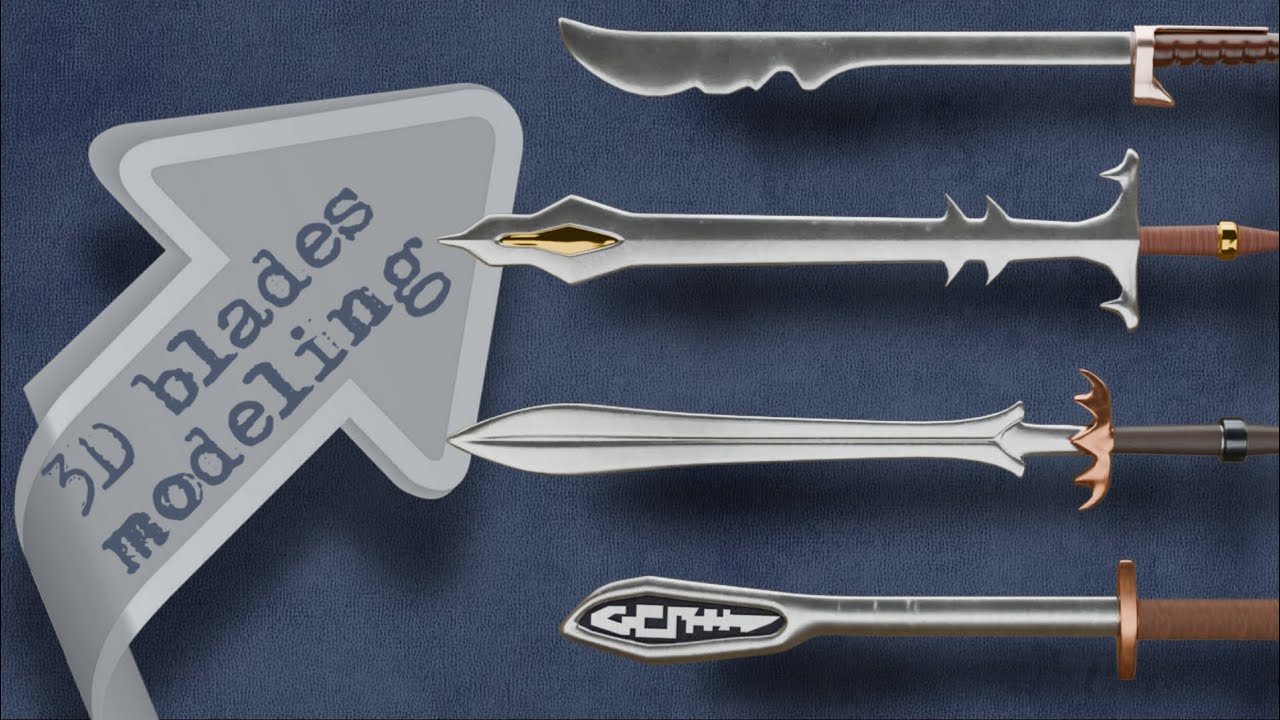 "4 Unique Fantasy Swords Made in Blender | 3D Weapon Design Collection | Part 1 : Modeling"