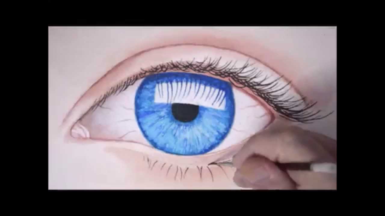 Free Lesson. How to paint in watercolor of blue eye, in timelapse by