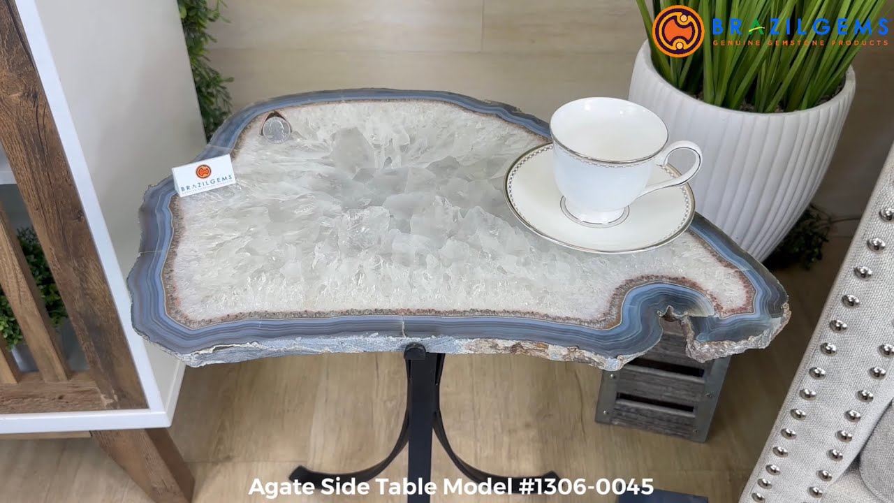Model # 1306-0045 Agate Slice Side Table by BrazilGems.com 🏷 FOR SALE🛍🛒Shop Now