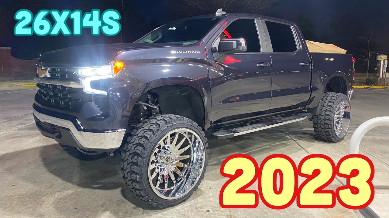 2023 Chevy 1500 lifted on 9" Mcgaughys and 26x14s FIRST Mcgaughys 7