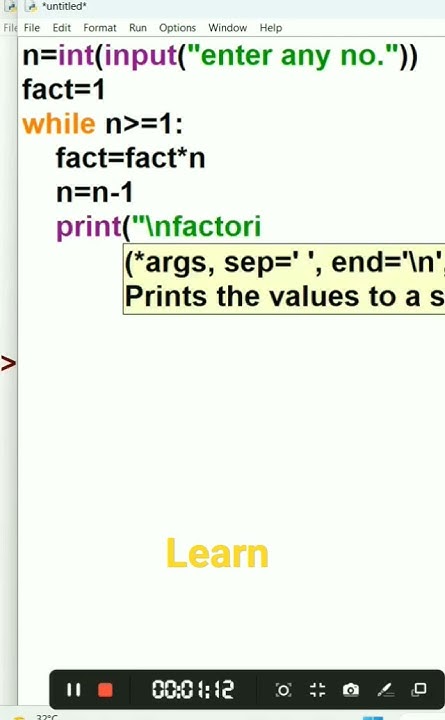factorial in python//while loop // input command//program - YouTube