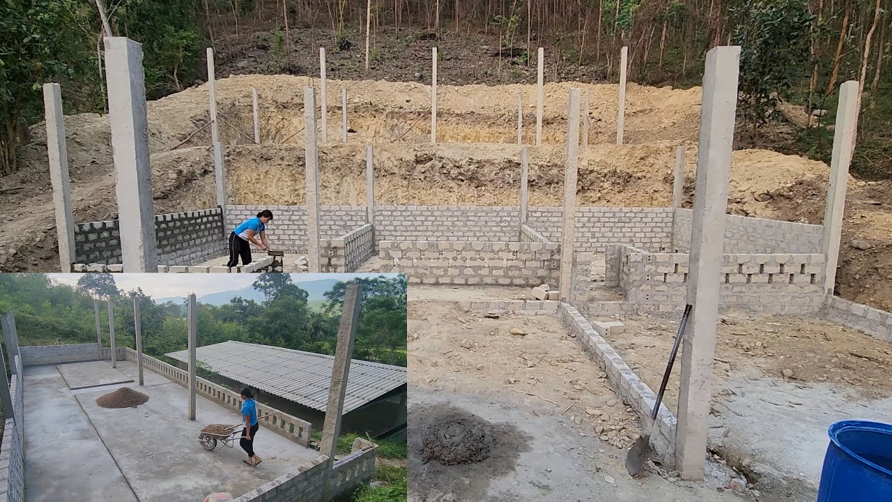 Full video - building a 350m2 farm on high ground with bricks and sturdy reinforced concrete columns