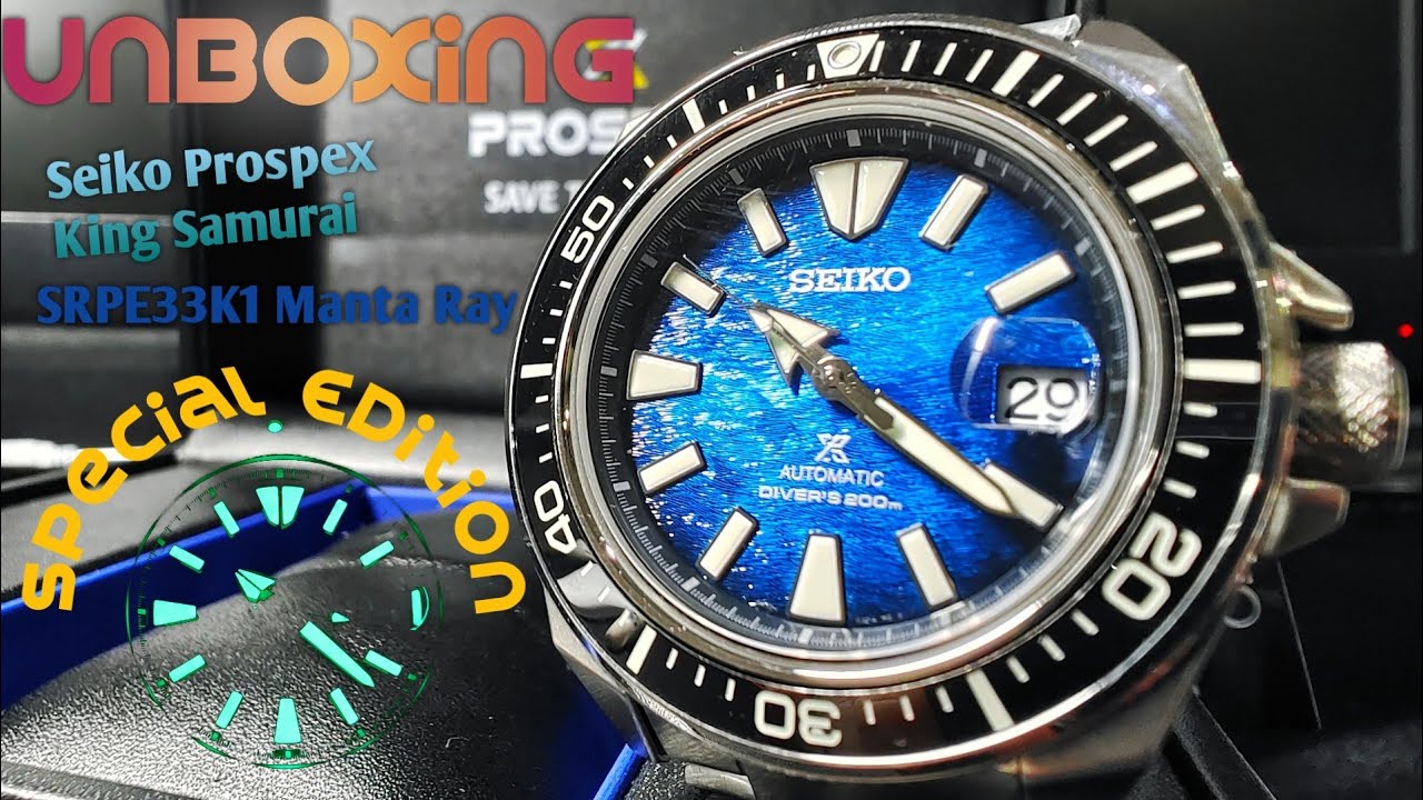 Unboxing SEIKO King Samurai SRPE33K1 Manta Ray special edition Watch | Save  The Ocean - YouTube