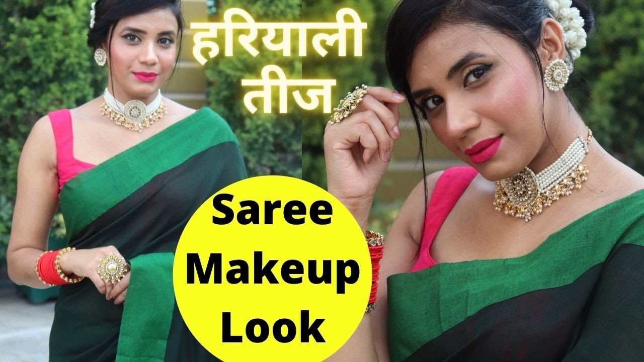 BRIGHT & FESTIVE Saree Makeup and Hairstyle | Hariyali Teej Look | Aanchal