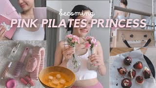 PINK PILATES PRINCESS 🎀👑 | 1st pilates class, mono-pink makeup, self-care, girl hobbies