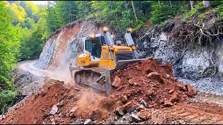 Extreme Bulldozer Engineering Remote Mountain Access Road on Steep Height Slope