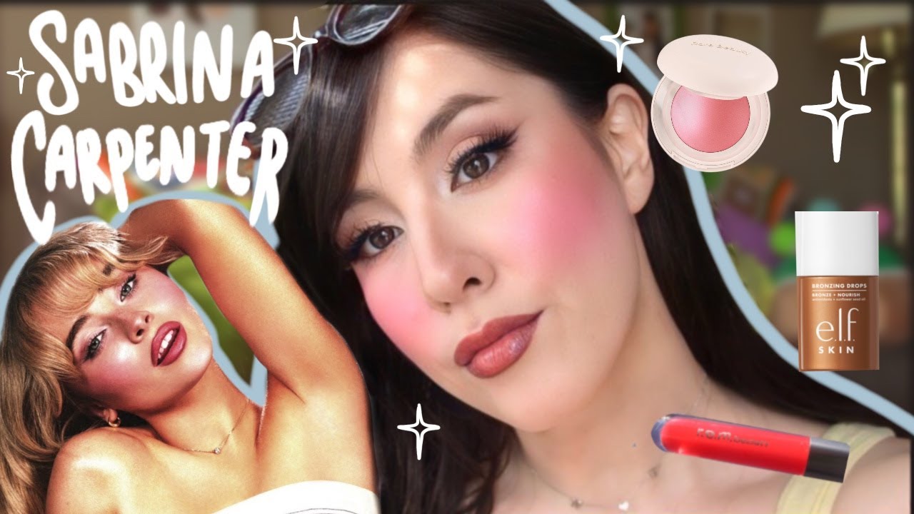 SABRINA CARPENTER MAKEUP RECREATION|GLOWY MAKEUP RARE BEAUTY| ELF| REM BEAUTY| SUMMER MAKEUP