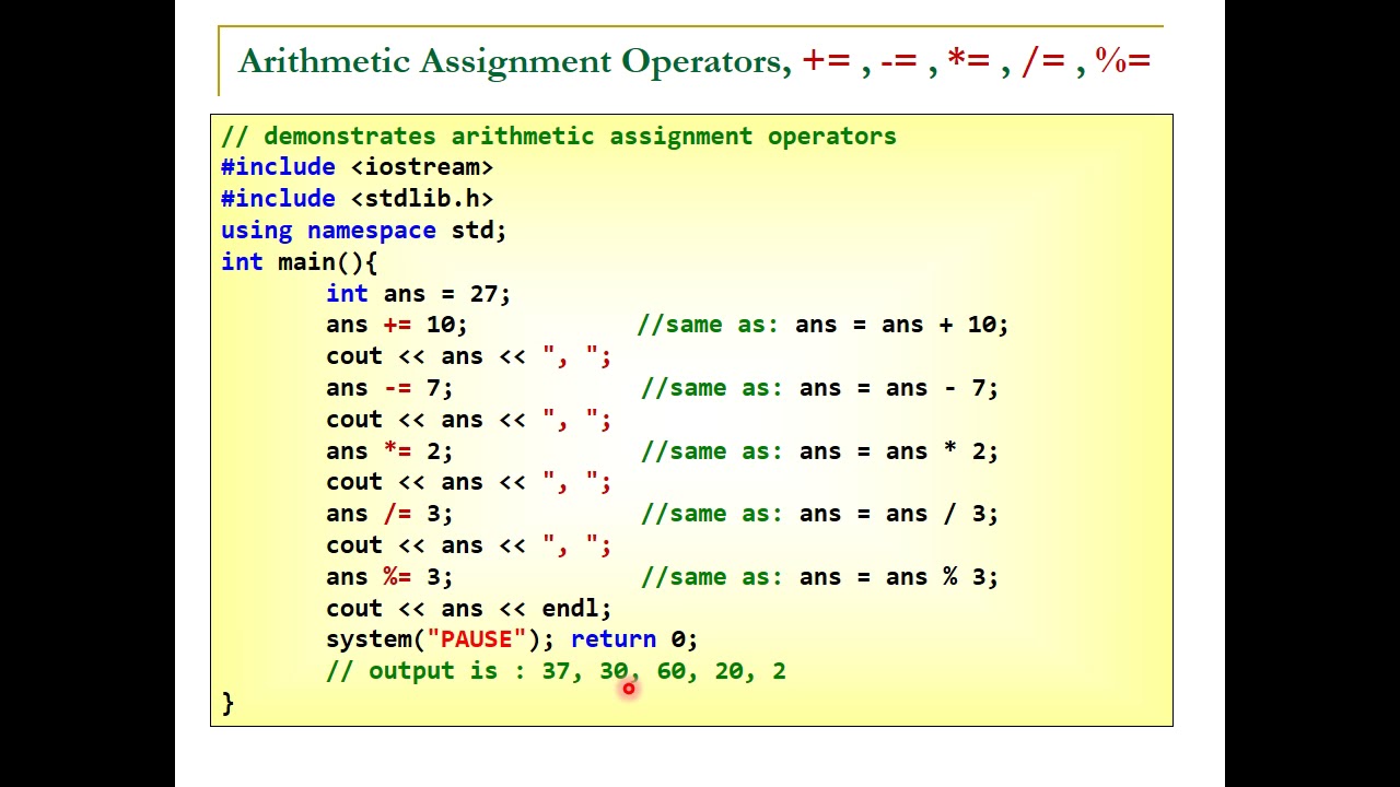 assignment operator program in cpp