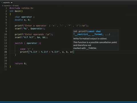 a simple calculator using switch statement in c programming | c programming in Linux Ubuntu (day-43)